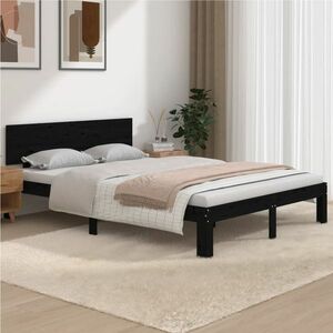 vidaXL Rama łóżka, czarna, lite drewno, 150x200 cm obraz