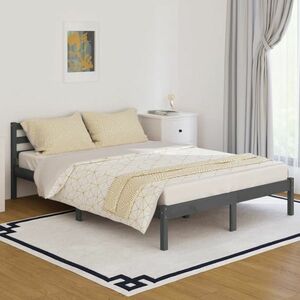 vidaXL Rama łóżka, szara, 140x200 cm, lite drewno sosnowe obraz
