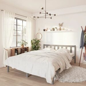 vidaXL Rama łóżka, szara, 150x200 cm, lite drewno sosnowe obraz