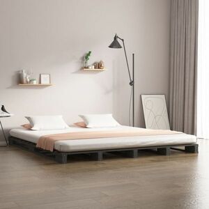 vidaXL Rama łóżka z palet, szara, lite drewno sosnowe, 200 x 200 cm obraz