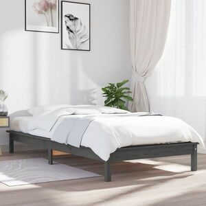 vidaXL Rama łóżka, szara, 90x190 cm, lite drewno sosnowe obraz