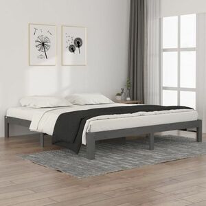 vidaXL Rama łóżka, szara, lite drewno, 180x200 cm obraz