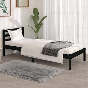 vidaXL Rama łóżka, czarna, drewno sosnowe, 75x190 cm, pojedyncza obraz