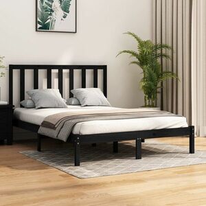 vidaXL Rama łóżka, czarna, lite drewno sosnowe, 150x200 cm obraz