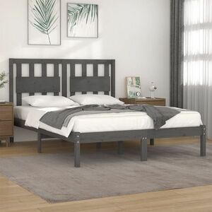 vidaXL Rama łóżka, szara, lite drewno sosnowe, 150x200 cm obraz