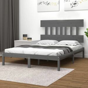 vidaXL Rama łóżka, lite drewno, szara, 135x190 cm, 4FT6, podwójna obraz