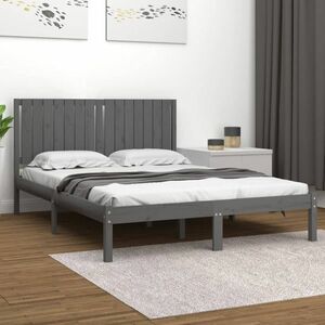 vidaXL Rama łóżka, szara, lite drewno, 150x200 cm obraz