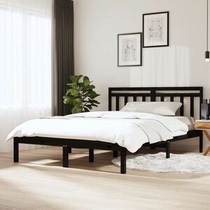 vidaXL Rama łóżka, czarna, 150x200 cm, lite drewno obraz