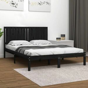 vidaXL Rama łóżka, czarna, lite drewno, 150x200 cm obraz