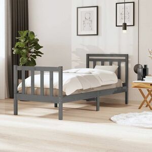 vidaXL Rama łóżka, szara, 75x190 cm, lite drewno obraz
