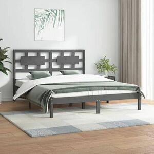 vidaXL Rama łóżka, szara, lite drewno, 150x200 cm, 5FT, King Size obraz