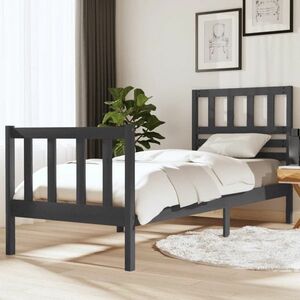 vidaXL Rama łóżka, szara, 75x190 cm, lite drewno obraz