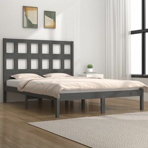 vidaXL Rama łóżka, szara, lite drewno sosnowe, 150x200 cm obraz
