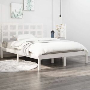 vidaXL Rama łóżka, biała, lite drewno sosnowe, 150x200 cm obraz