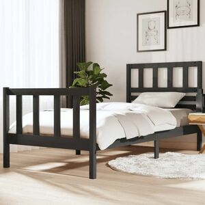 vidaXL Rama łóżka, szara, 90x190 cm, lite drewno obraz