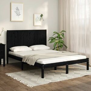 vidaXL Rama łóżka, czarna, lite drewno sosnowe, 120x190 cm, podwójna obraz