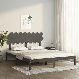 vidaXL Rama łóżka, szara, 160x200 cm, lite drewno obraz