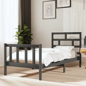 vidaXL Rama łóżka, szara, lite drewno sosnowe, 90x190 cm, pojedyncza obraz