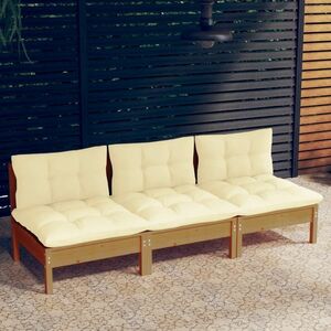 vidaXL 3-osobowa sofa ogrodowa z kremowymi poduszkami, drewno sosnowe obraz