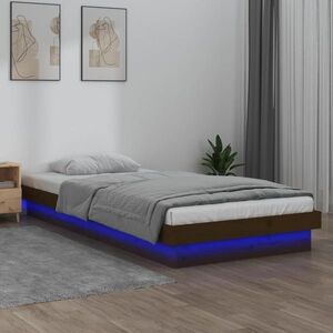 vidaXL Rama łóżka z LED, miodowy brąz 75x190 cm, pojedyncza, drewniana obraz
