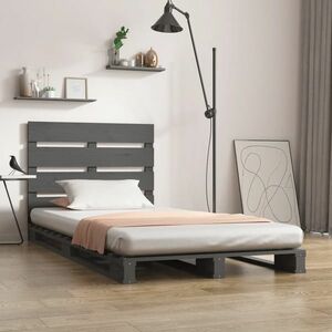 vidaXL Rama łóżka, szara, 75x190 cm, lite drewno sosnowe obraz