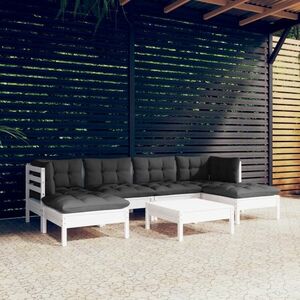 vidaXL 7-cz. zestaw wypoczynkowy do ogrodu, z poduszkami, biały, sosna obraz