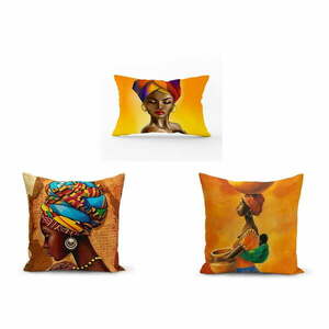 Zestaw 3 poszewek na poduszkę Minimalist Cushion Covers African Culture, 45x45 cm obraz