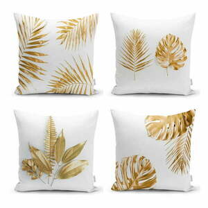 Zestaw 4 poszewek na poduszki Minimalist Cushion Covers Gold Leaves Modern, 45x45 cm obraz