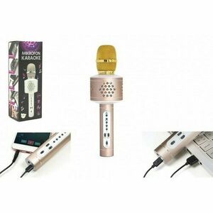 Teddies Mikrofon karaoke Bluetooth, złoty, nabaterie, z kablem USB obraz