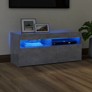 vidaXL Szafka pod TV z oświetleniem LED, szarość betonu, 90x35x40 cm obraz