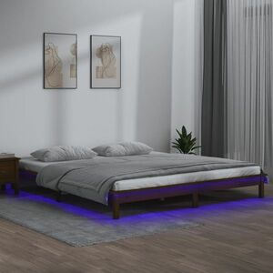 vidaXL Rama łóżka z LED, miodowy brąz 120x190 cm podwójna, lite drewno obraz