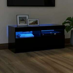 vidaXL Szafka pod TV z oświetleniem LED, czarna, 90x35x40 cm obraz