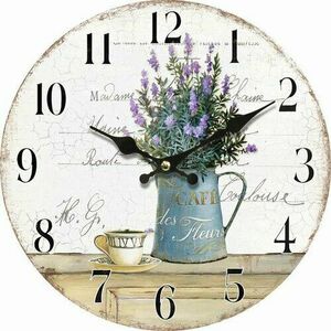 Drewniany zegar ścienny Lavender café, śr. 34 cm obraz