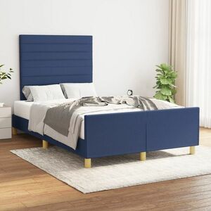 vidaXL Rama łóżka z zagłówkiem, niebieska, 120x200 cm, obita tkaniną obraz