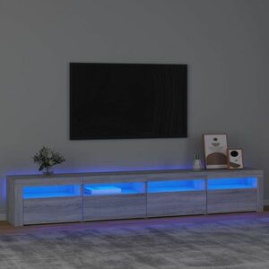 vidaXL Szafka pod TV z oświetleniem LED, szary dąb sonoma, 240x35x40 cm obraz