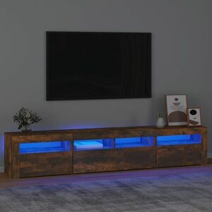 vidaXL Szafka pod TV z oświetleniem LED, przydymiony dąb, 210x35x40 cm obraz