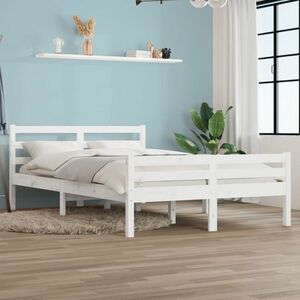vidaXL Rama łóżka, biała, lite drewno, 140 x 200 cm obraz