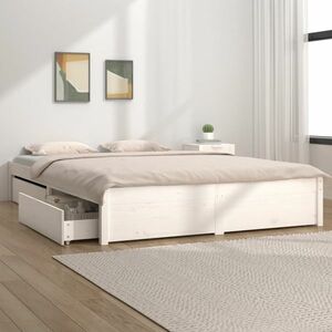 vidaXL Rama łóżka z szufladami, biała, 135x190 cm obraz