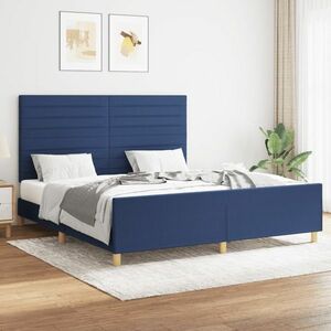 vidaXL Rama łóżka z zagłówkiem, niebieska, 160 x 200 cm, obita tkaniną obraz