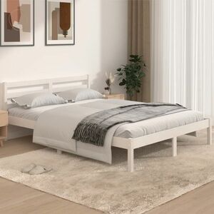 vidaXL Rama łóżka z litego drewna sosnowego, 140 x 190 cm, biała obraz