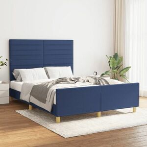 vidaXL Rama łóżka z zagłówkiem, niebieska, 140x190 cm, obita tkaniną obraz