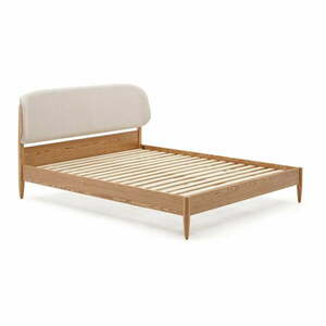Beżowe łóżko dwuosobowe z litego drewna jesionowego ze stelażem 160x200 cm Octavia – Kave Home obraz