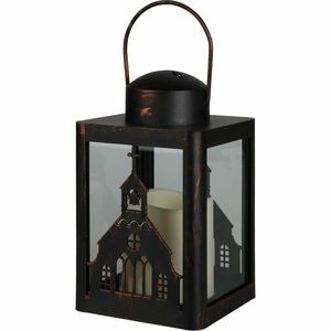 Lampion ze świecą LED Church czarny, 10 x 16 cm obraz