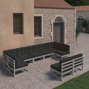 vidaXL 9-cz. zestaw wypoczynkowy do ogrodu, z poduszkami, szary, sosna obraz