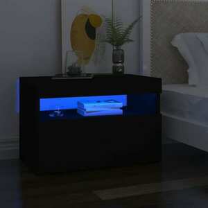 vidaXL Szafka nocna z oświetleniem LED, czarna, 60x35x40 cm obraz