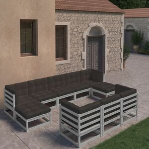 vidaXL 10-cz. zestaw wypoczynkowy do ogrodu, z poduszkami, szary, sosna obraz