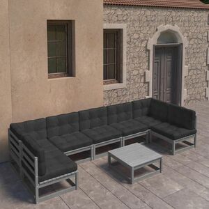 vidaXL 8-cz. zestaw wypoczynkowy do ogrodu, z poduszkami, szary, sosna obraz