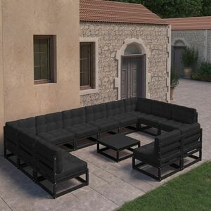 vidaXL 13-cz. zestaw wypoczynkowy do ogrodu, z poduszkami, czarny sosna obraz