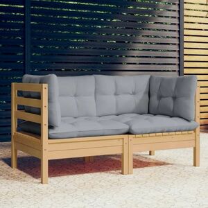 vidaXL 2-osobowa sofa ogrodowa z szarymi poduszkami, drewno sosnowe obraz