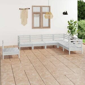vidaXL 7-cz. zestaw wypoczynkowy do ogrodu, biały, drewno sosnowe obraz